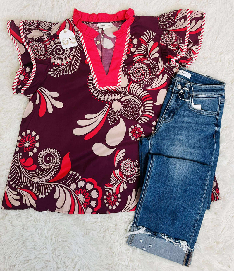 Curvy Retro Split Neck Top