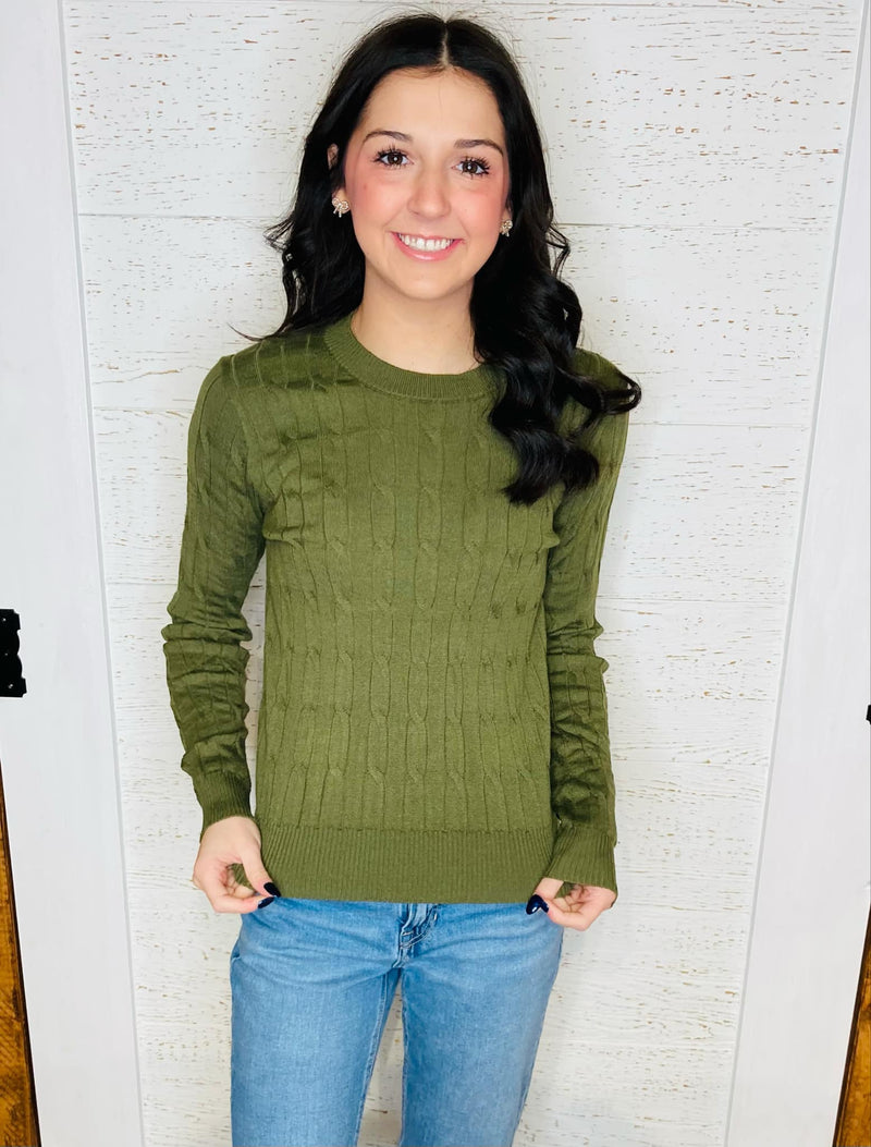 Olive Green Cable Knit Sweater