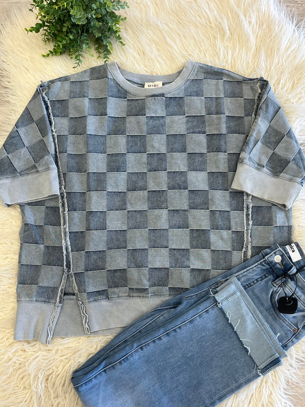 Women’s Washed Checker Denim Top