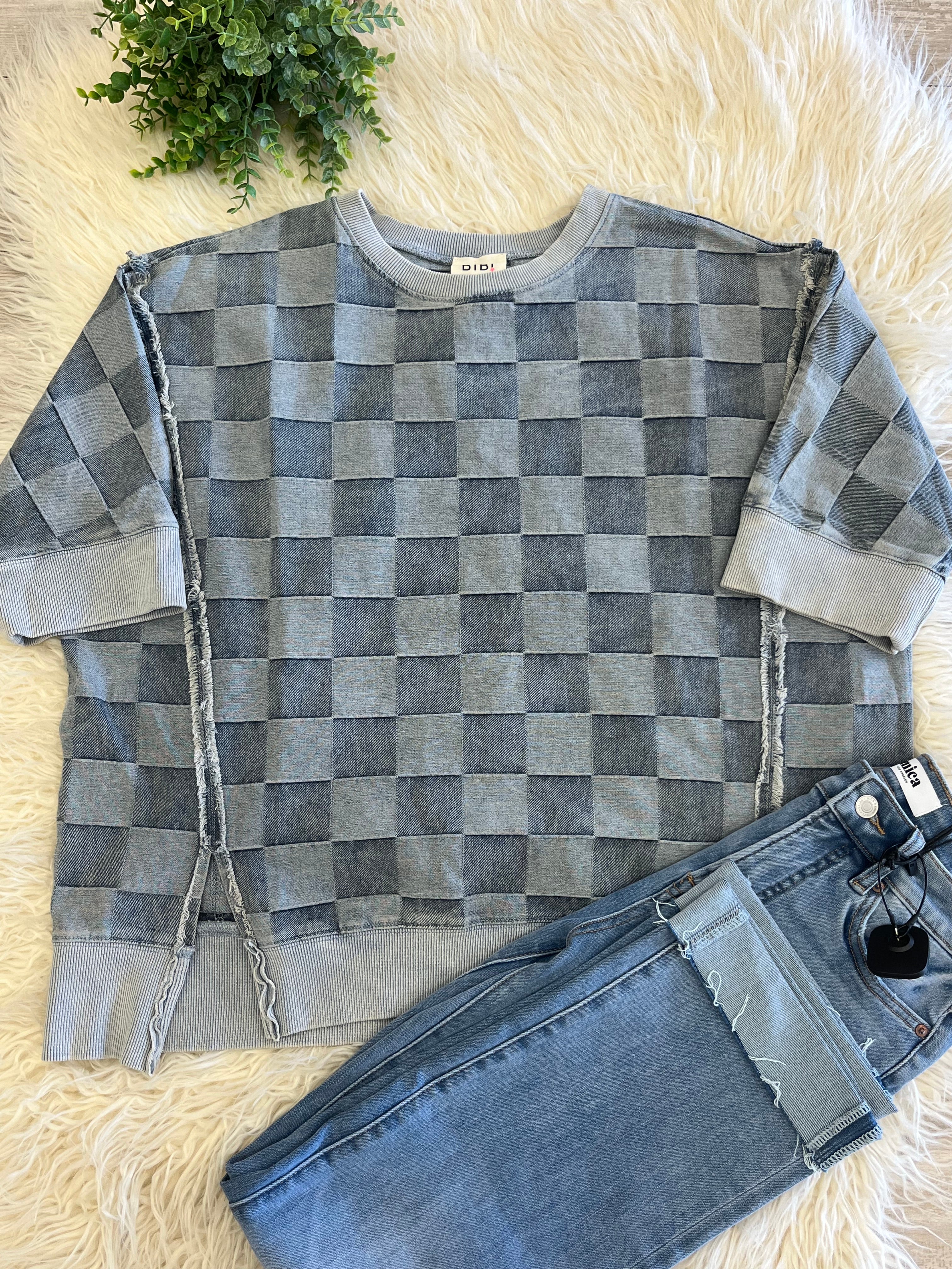 Women’s Washed Checker Denim Top