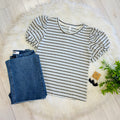 Women’s Glam Blue Stripe Puff Sleeve Top