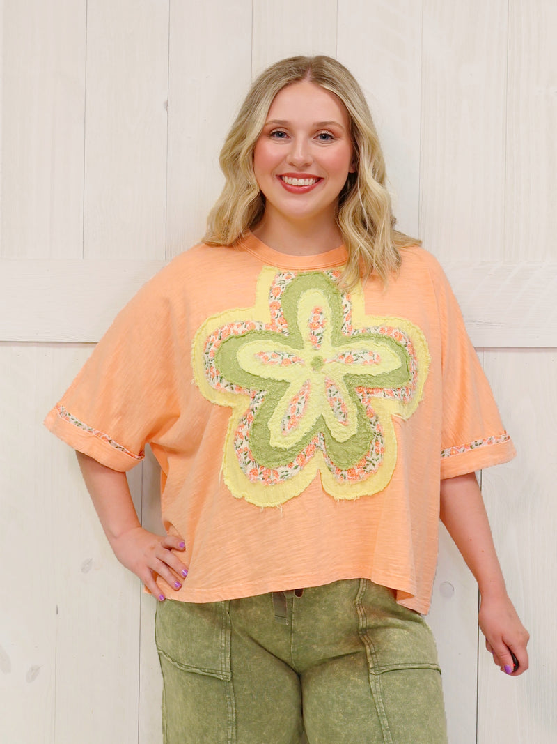 Peach Flower Patch Short Sleeve Top by Easel