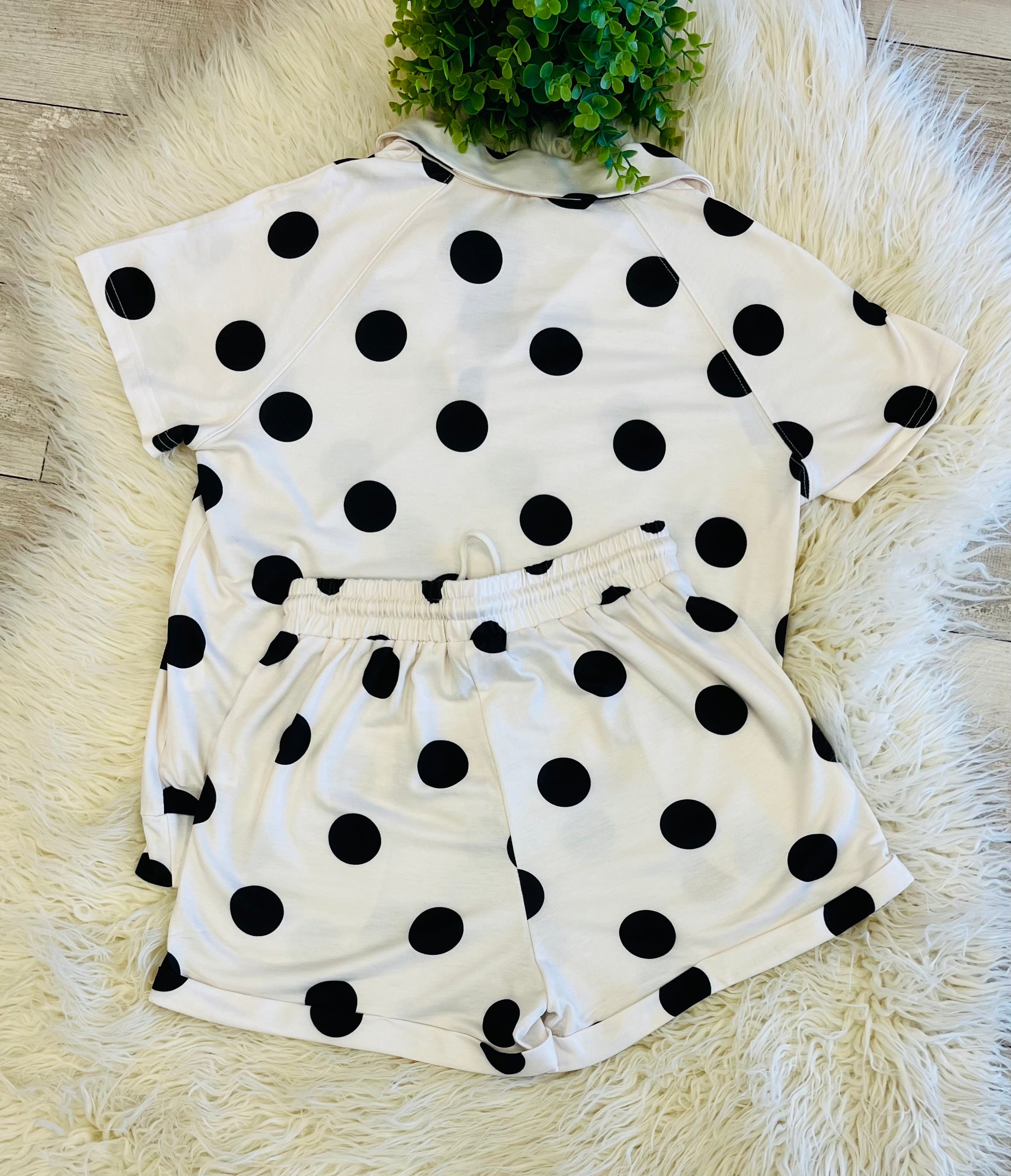 Women’s Evermmee Black Polka Dot Short Set