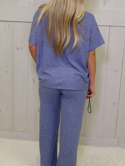 Zenana light Navy Soft Melange Short Sleeve Lounge Set