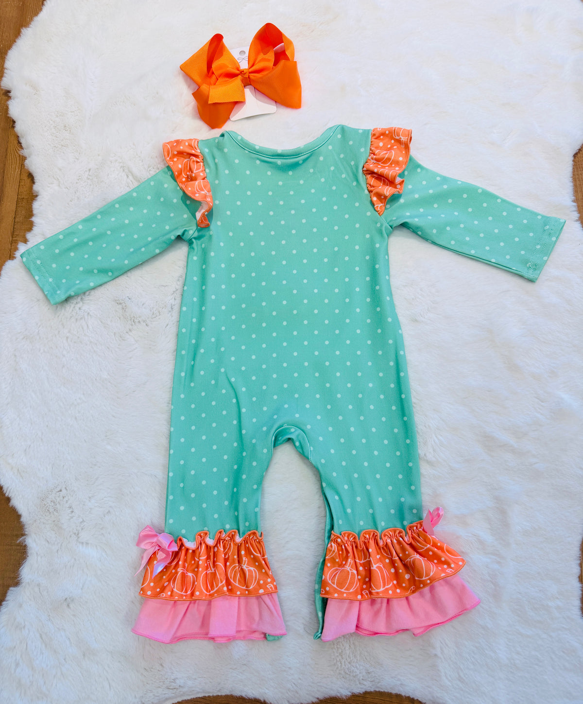 Girls Pumpkin Princess Polka Dot Romper