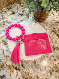 Wristlet ID Pouch Keychain Hot Pink