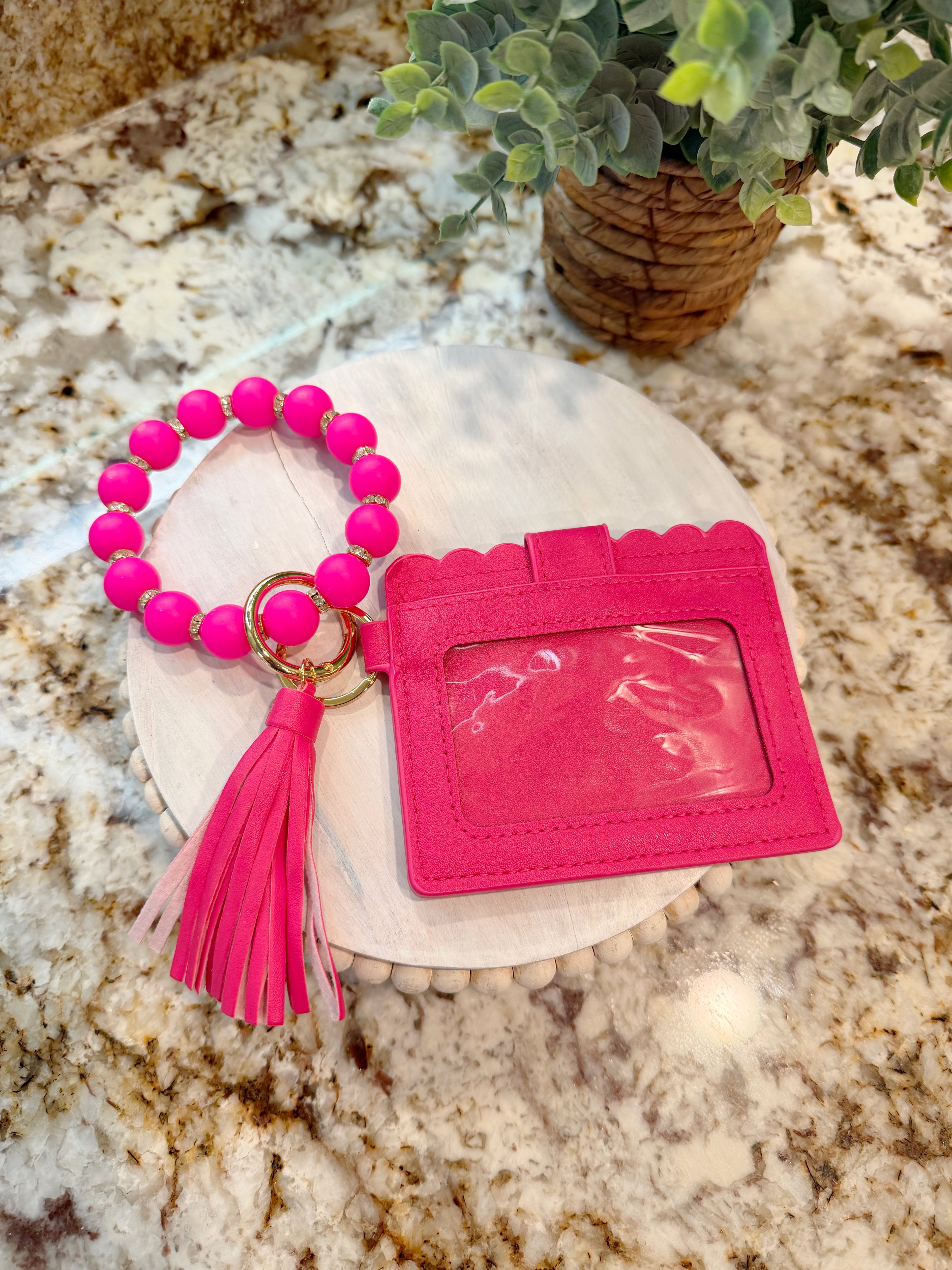 Wristlet ID Pouch Keychain Hot Pink