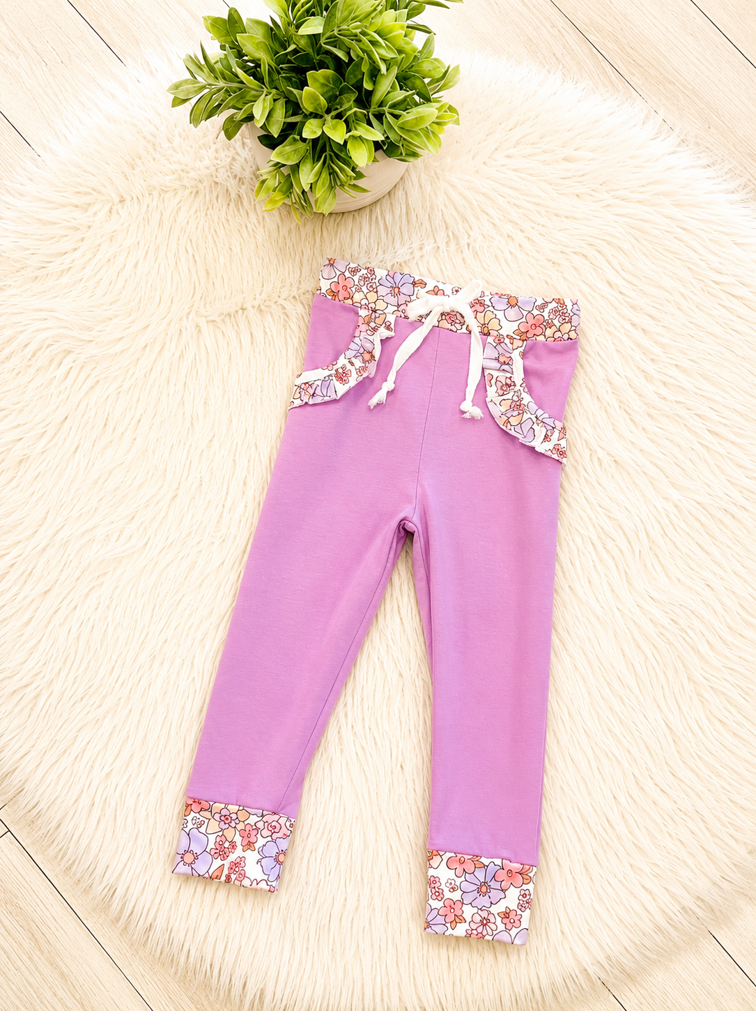Girl’s Pink and Purple Floral Half Zip Pant Outfit Set