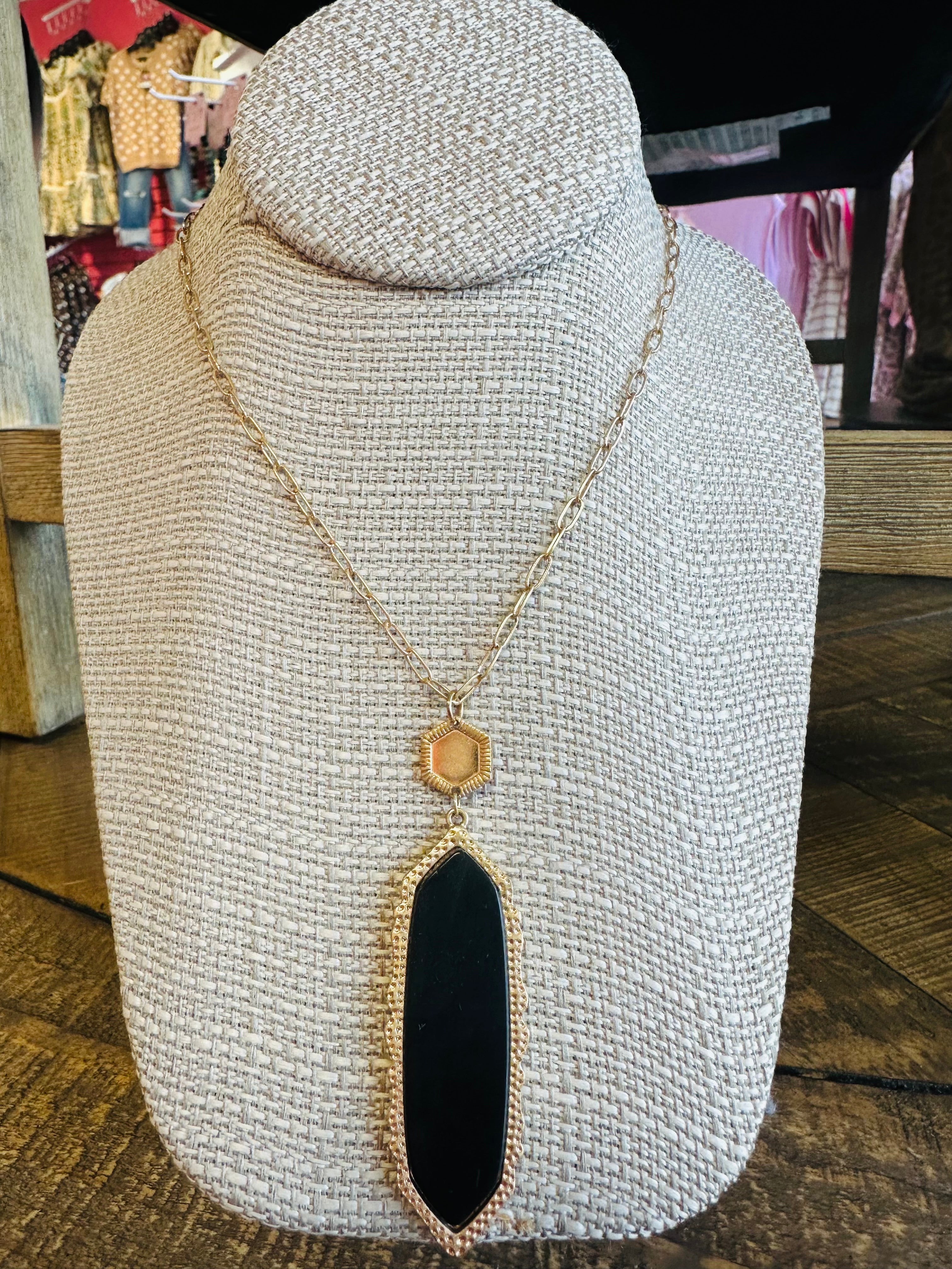 Women’s Gold and Black Stoned Necklace