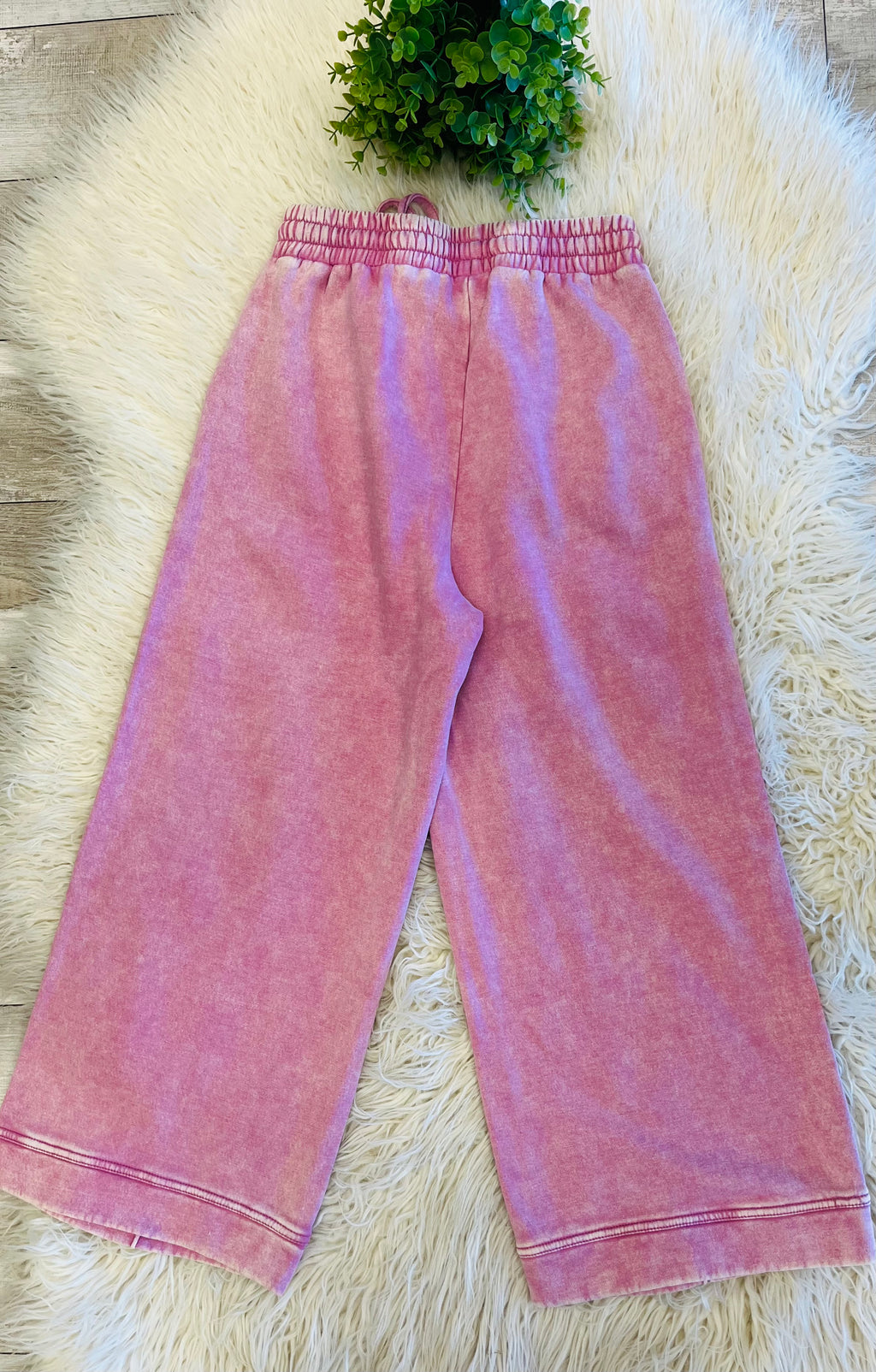 Women’s Zenana Cropped Wide Leg Comfy Light Rose Acid Wash Pants - True to Size