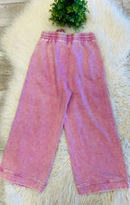 Women’s Zenana Cropped Wide Leg Comfy Light Rose Acid Wash Pants - True to Size