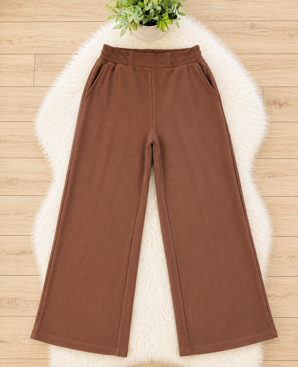 Women’s Zenana Brown Ribbed Pant Set