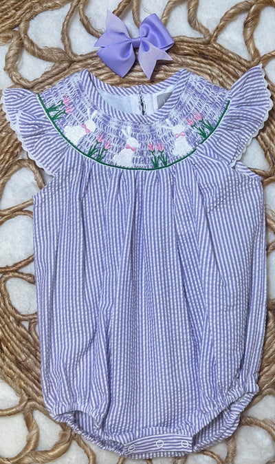 Purple and White Stripped Easter Onesie