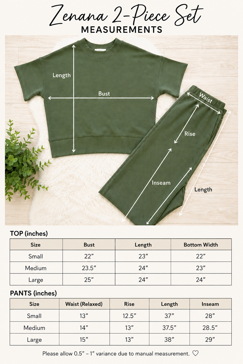 Women’s Zenana Green Ribbed Pant Set