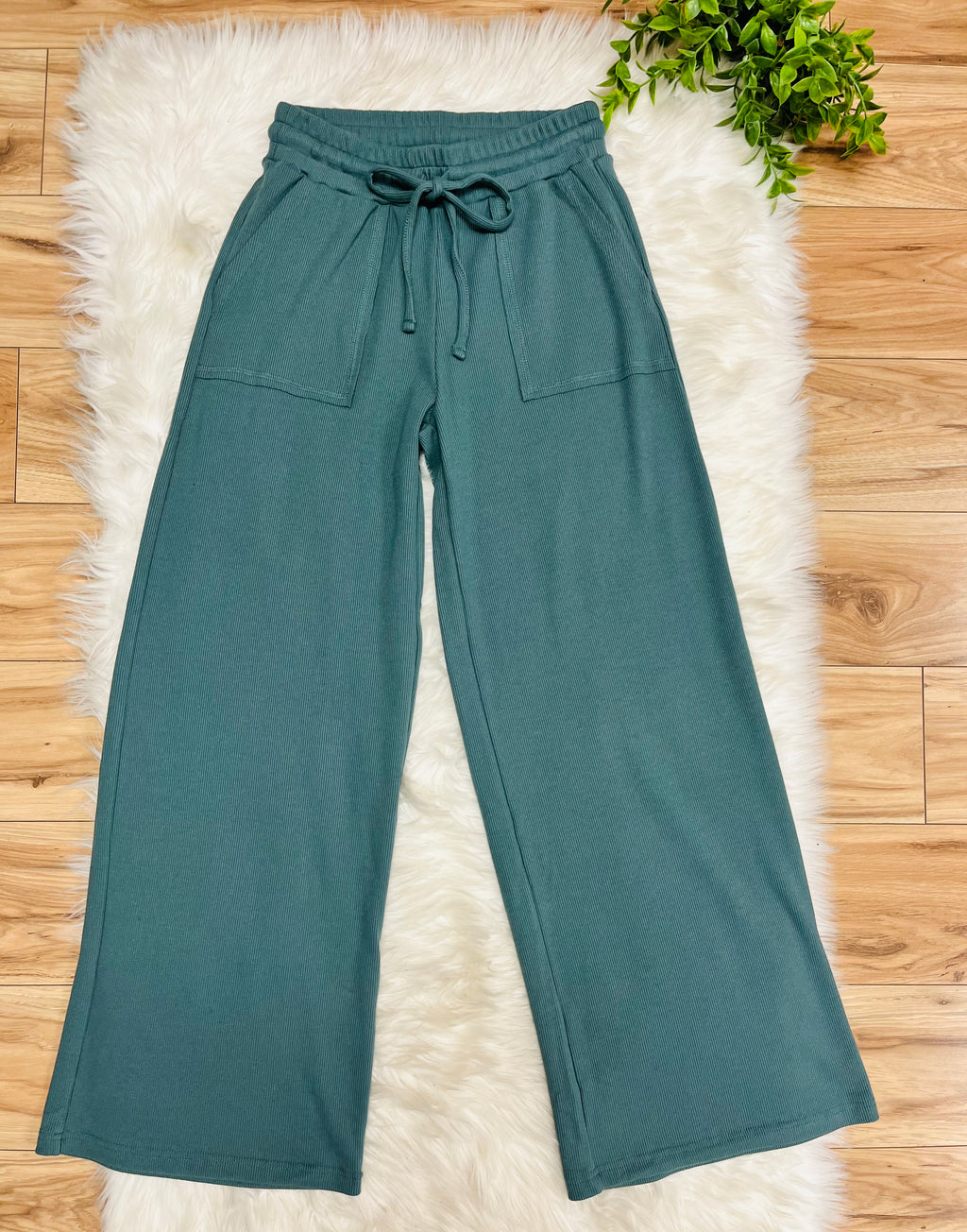 Women’s Zenana Ribbed Cuff Sleeve Jade Pant Set
