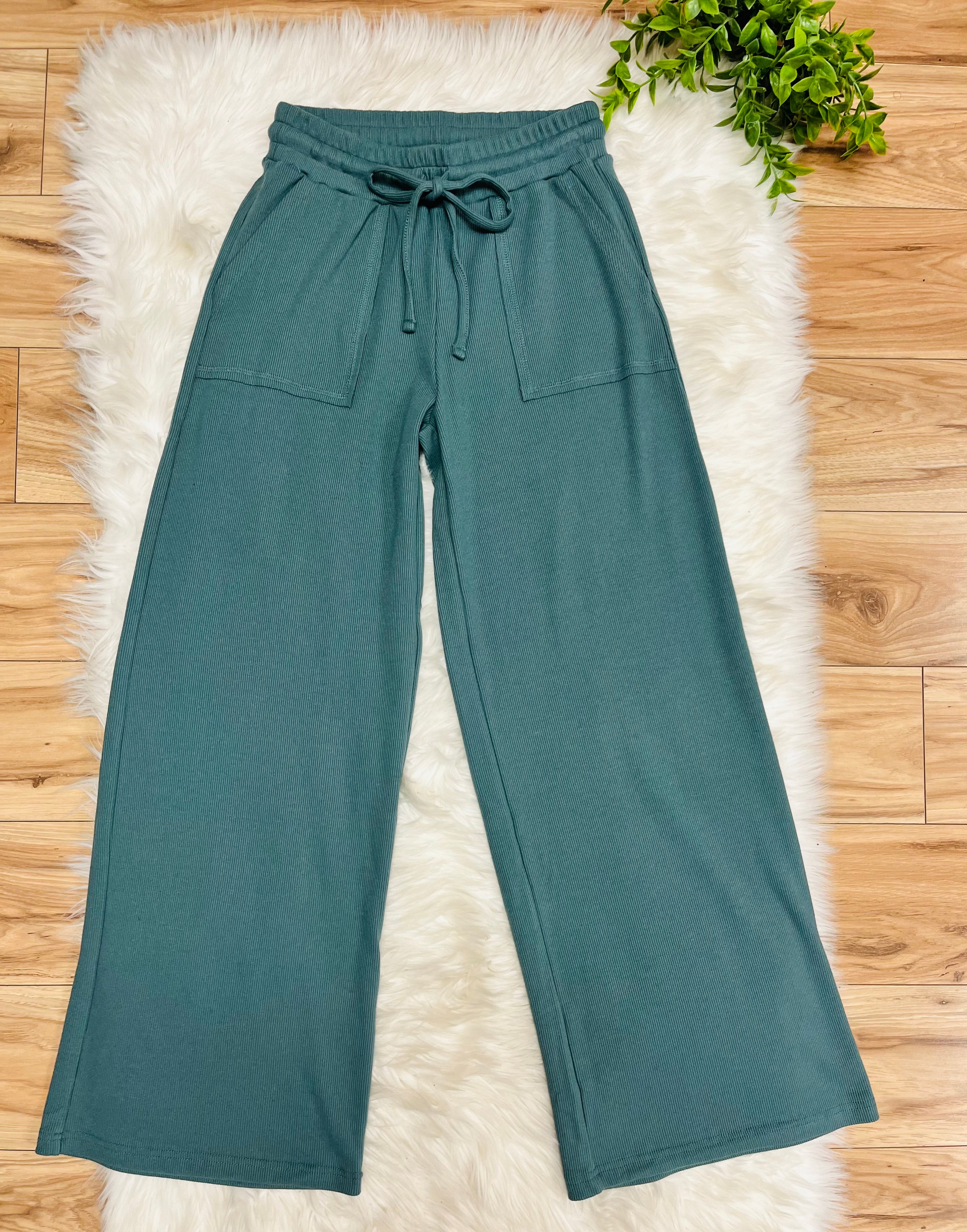 Women’s Zenana Ribbed Cuff Sleeve Jade Pant Set