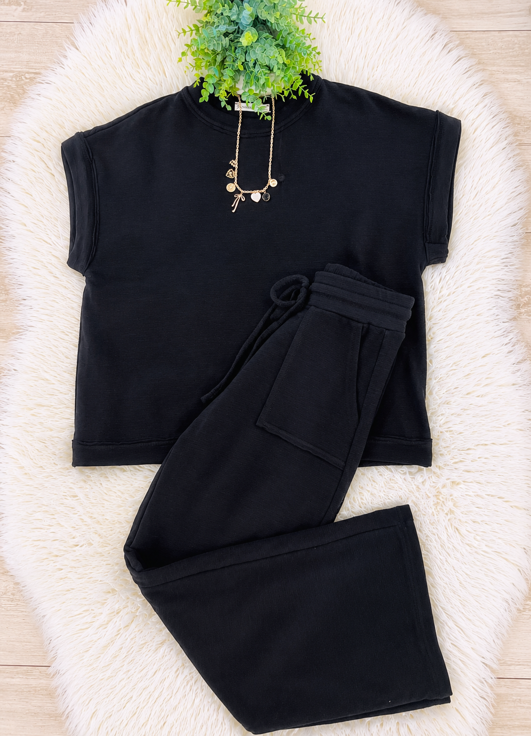 Women’s Zenana Cute Cotton Set In Black
