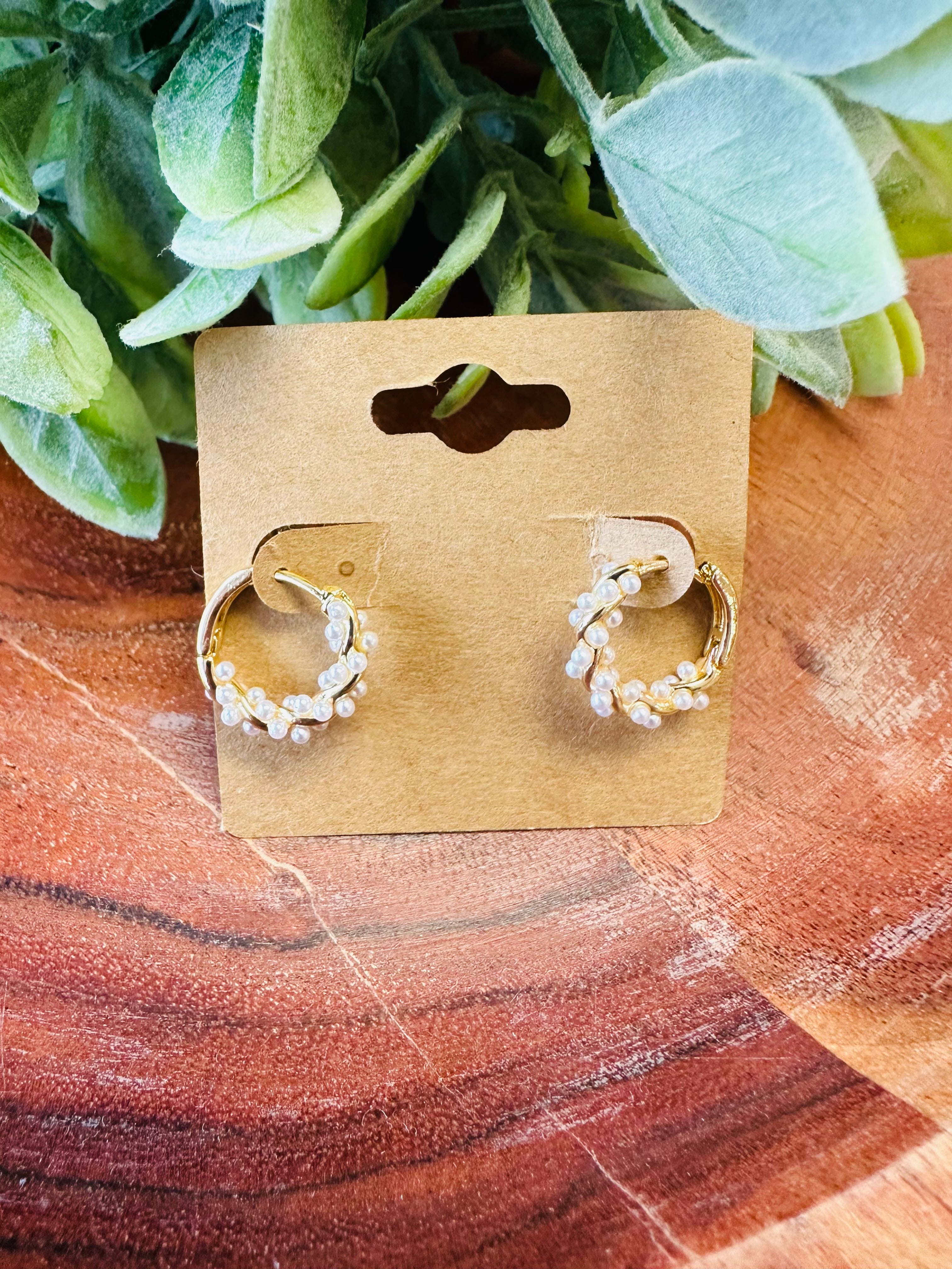 Pearl and Gold Hoops Earrings