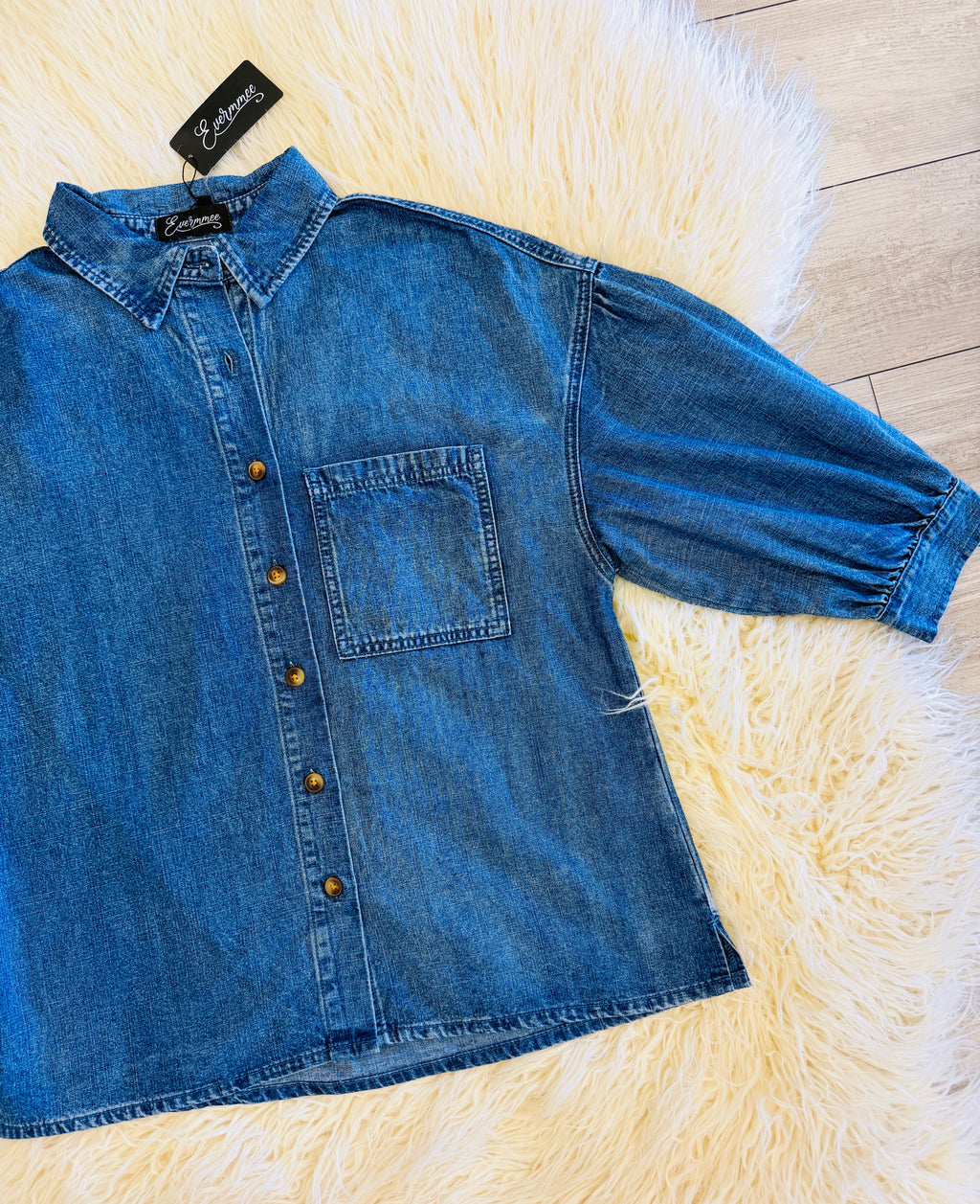 Women’s Evermmee Denim Puff Sleeve Top