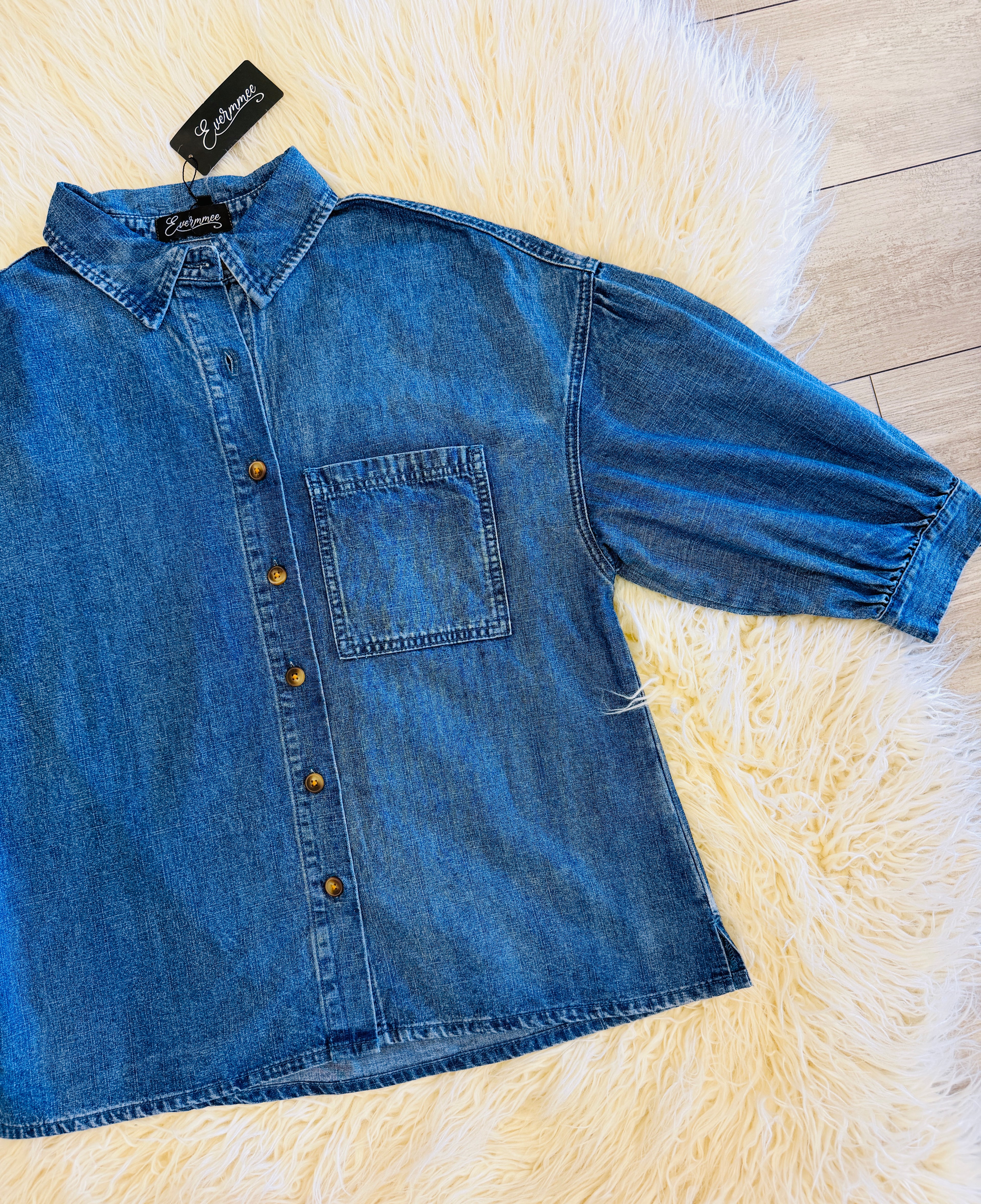 Women’s Evermmee Denim Puff Sleeve Top