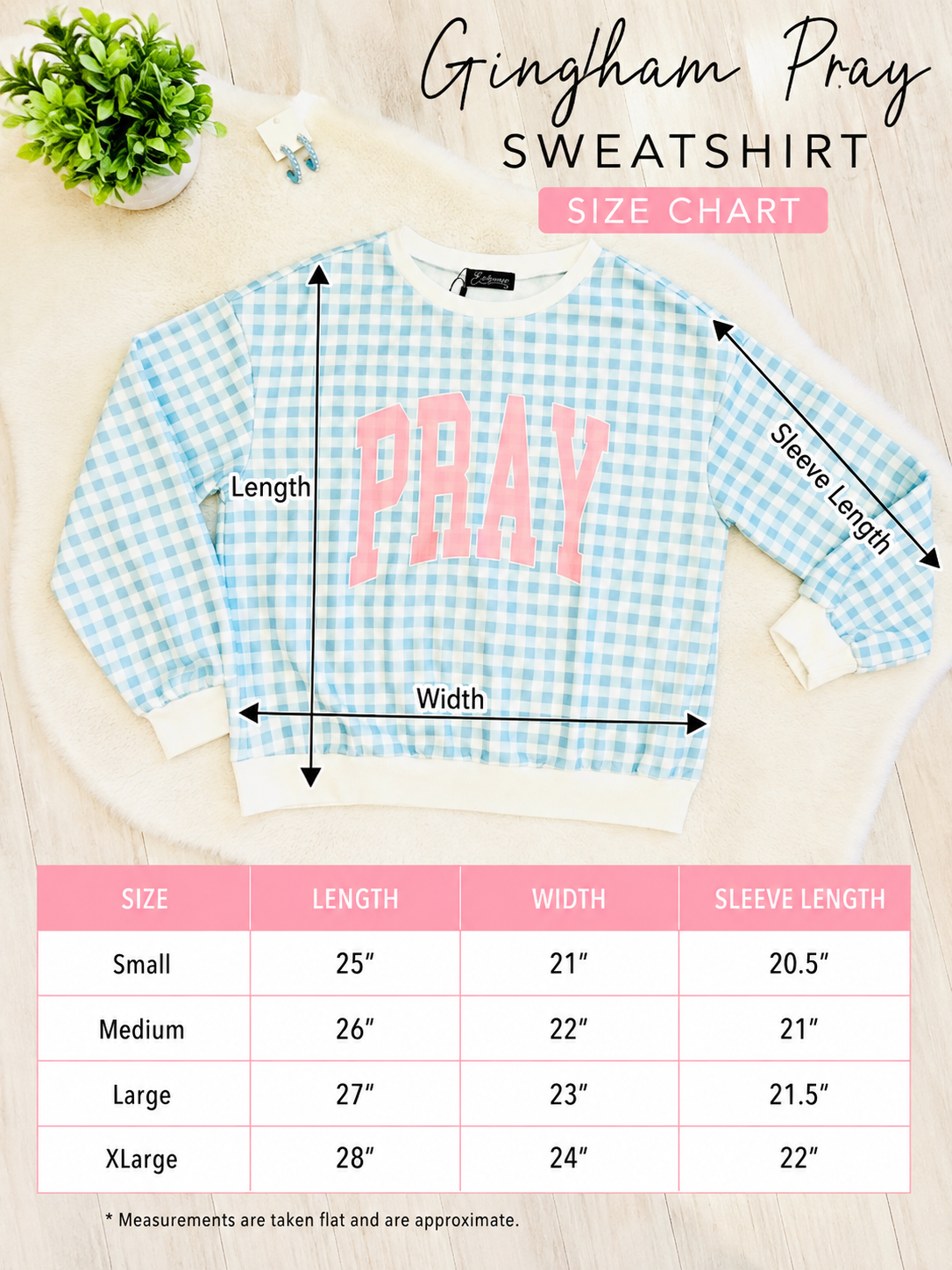 Women’s Blue Gingham Pray Crewneck