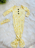 Girl’s Yellow Floral Print Knotted Gown with Matching Headband