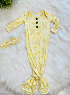 Girl’s Yellow Floral Print Knotted Gown with Matching Headband