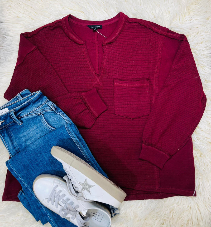 Women’s Pocket V Neck Oversized Sweater Top Brick Basic