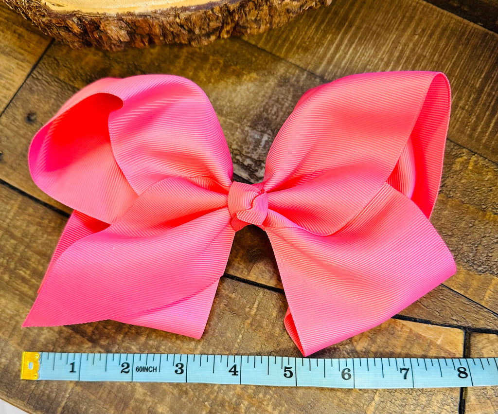 Hair Bow 8” Alligator Clip - Coral Rose