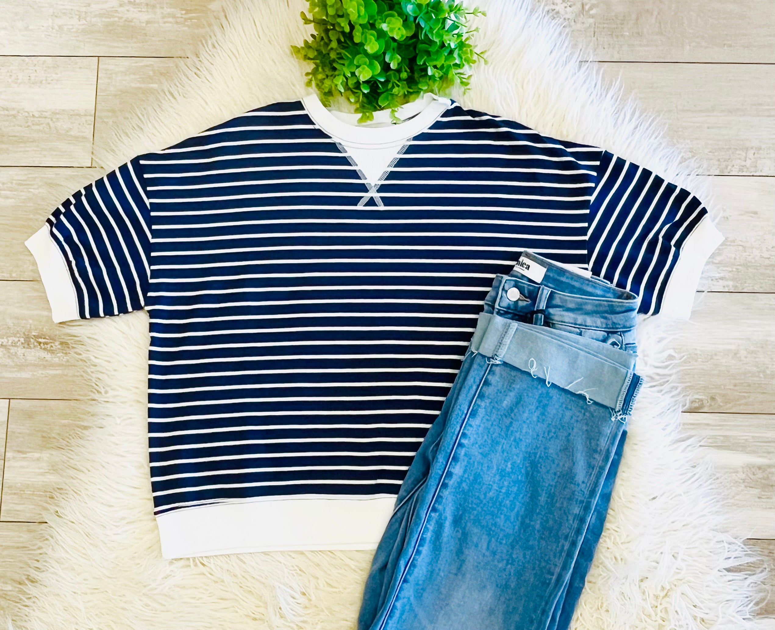 Women’s Zenana Navy Striped Top