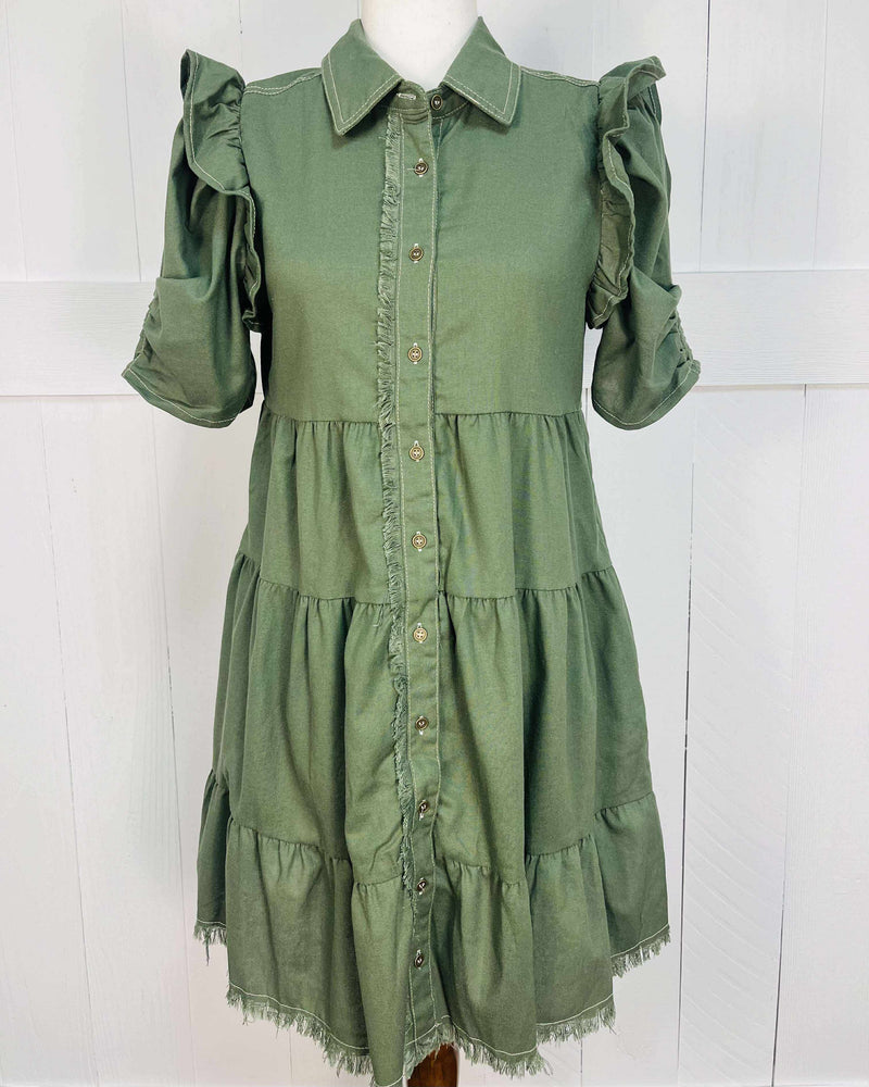 Women’s GiGiO Olive Denim Button Dress