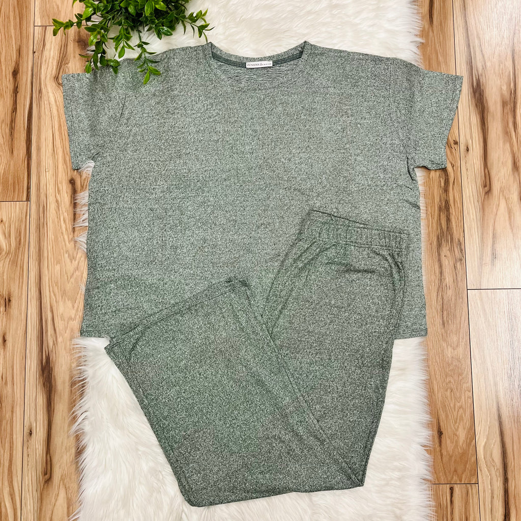 Women’s Zenana Dark Olive Melange Pant Set