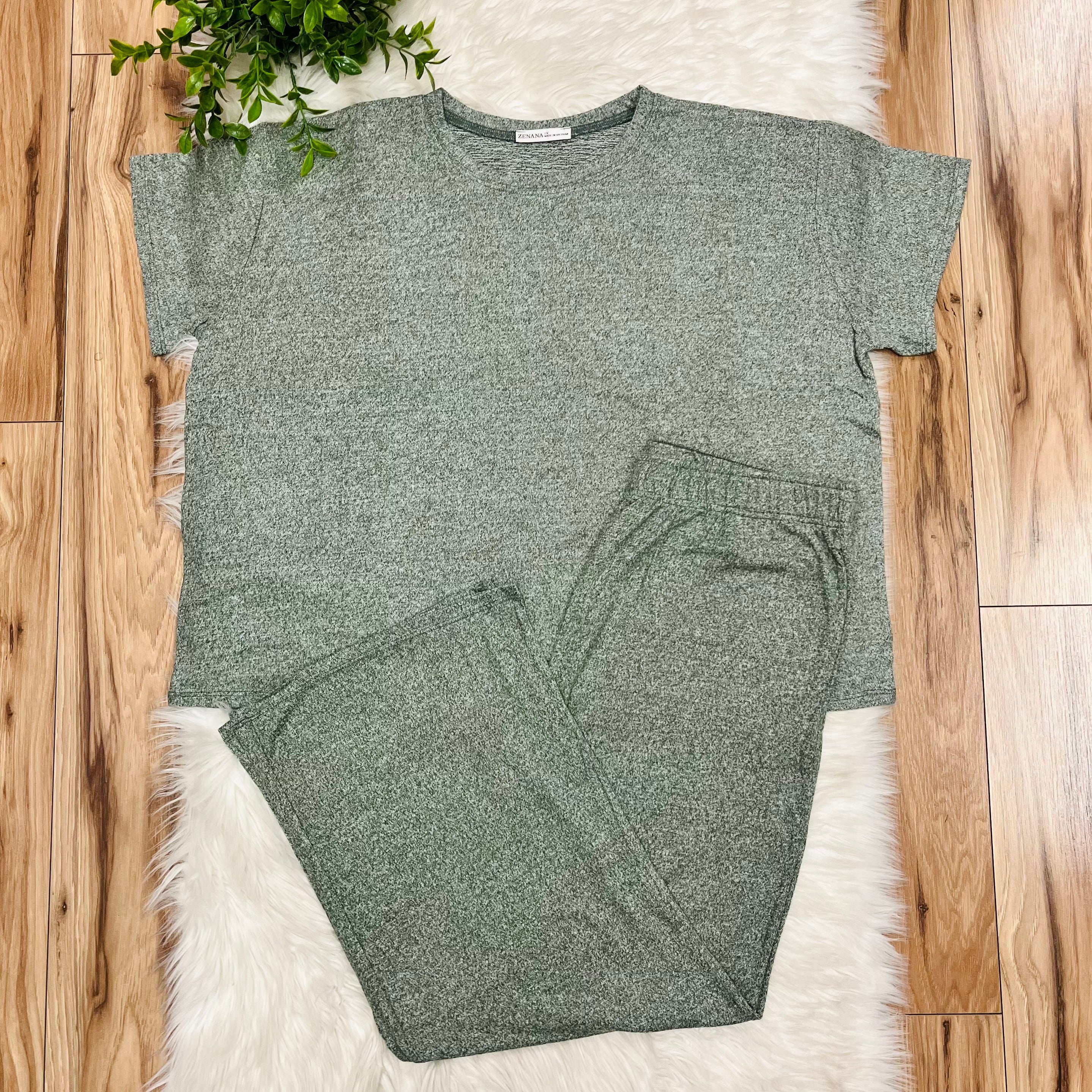 Women’s Zenana Dark Olive Melange Pant Set