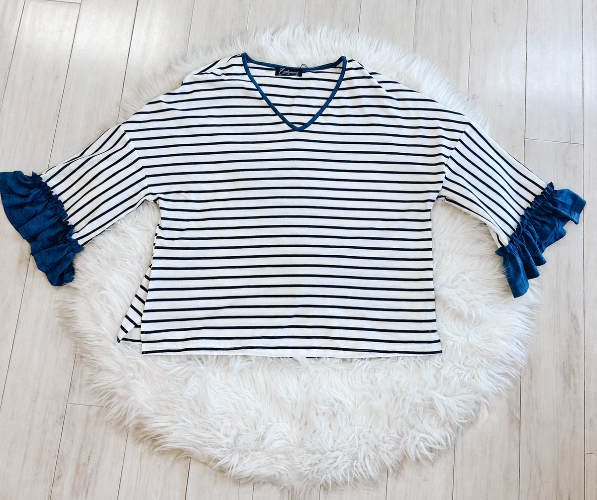 Women’s Evermmee Navy Striped Ruffle Set - Loose Fit
