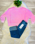 Women’s Acid Wash Long Sleeve Side Slit Knit Top In Light Pink
