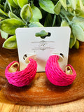 Women’s Gold and Hot Pink Wooven Hoops Earrings