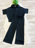 Women’s Zenana Short Sleeve Collared Scuba Set in Jet Black