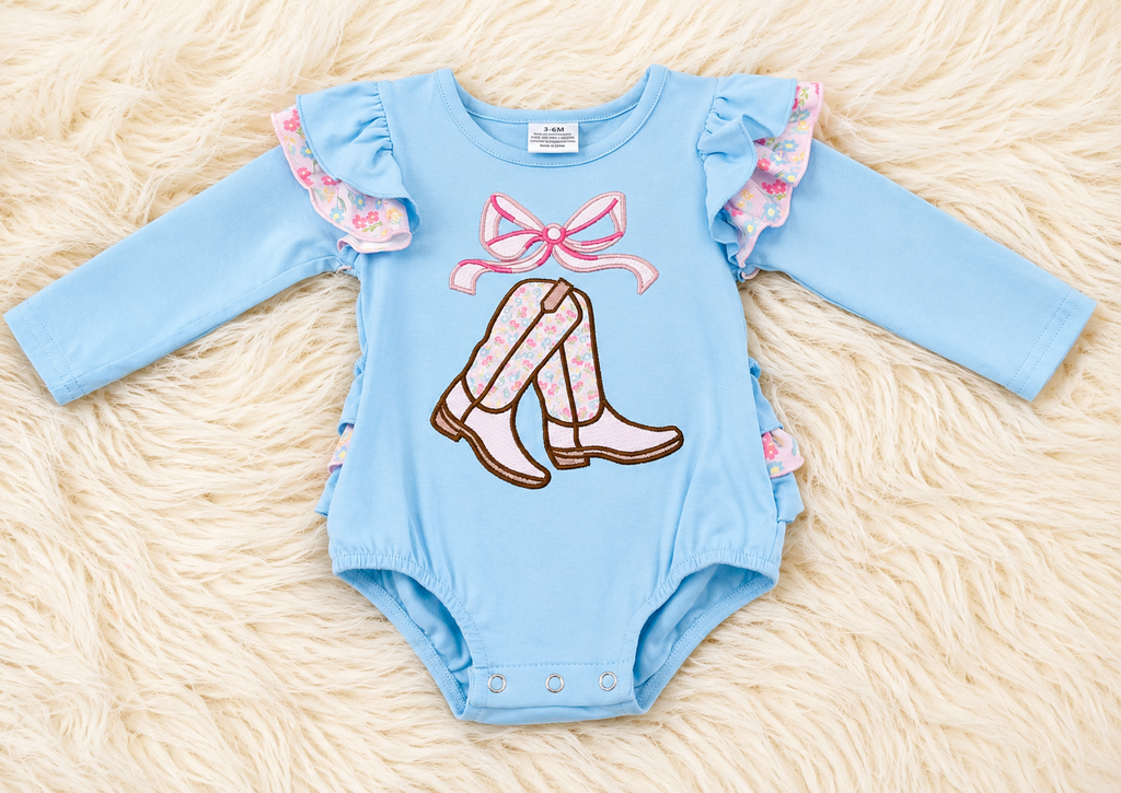 Girl’s Floral Cowgirl Boot Bubble Romper