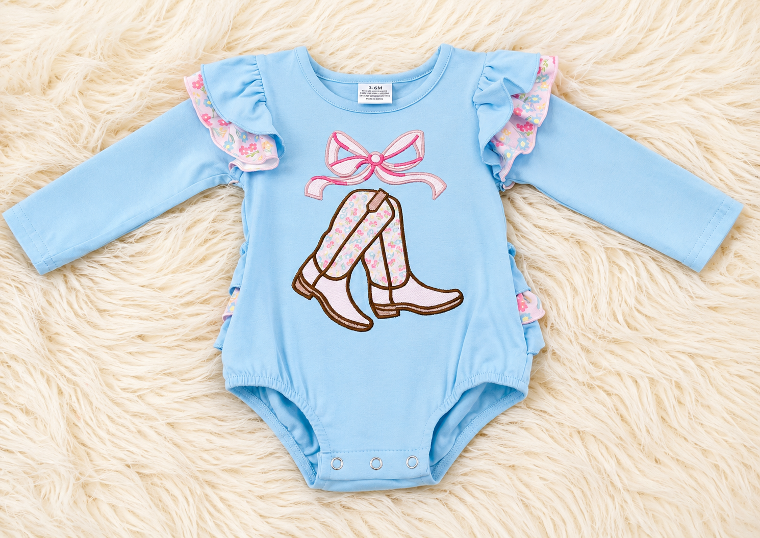 Girl’s Floral Cowgirl Boot Bubble Romper