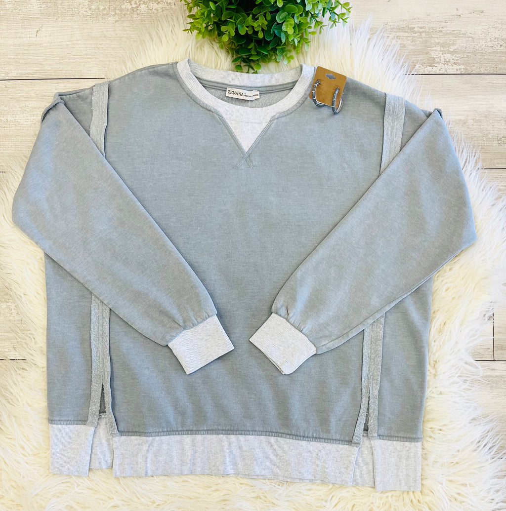 Women’s Zenana Washed Exposed Seam Sweatshirt In Gray