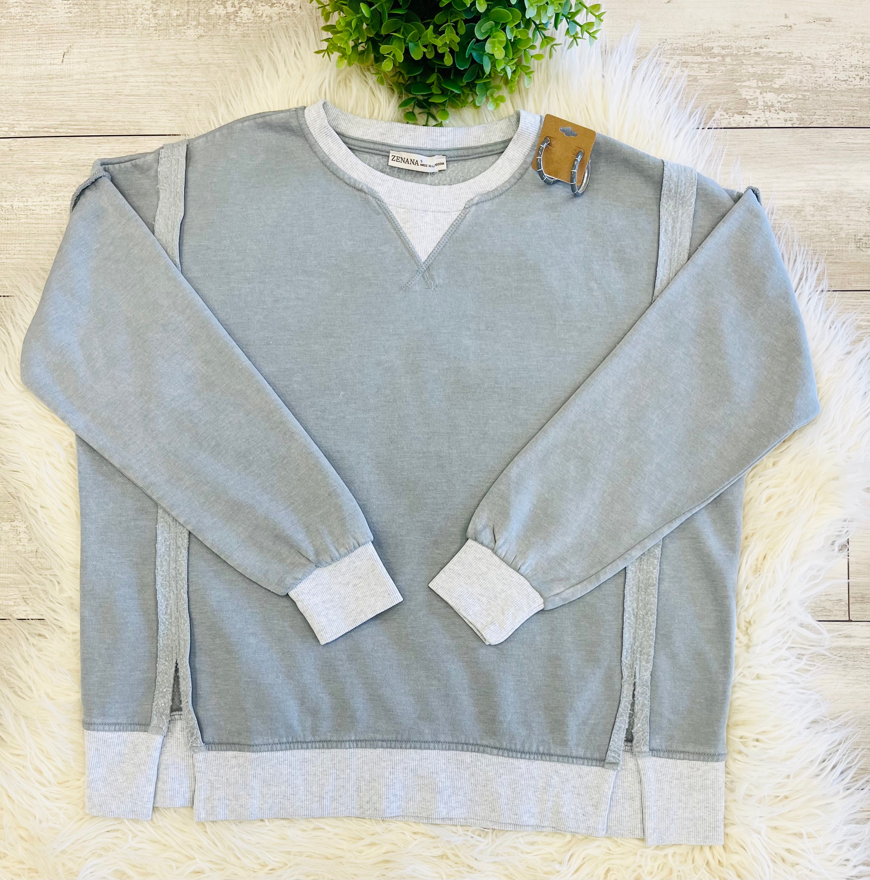 Women’s Zenana Washed Exposed Seam Sweatshirt In Gray