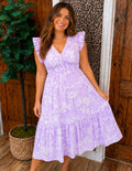 Women’s purple floral button up dress