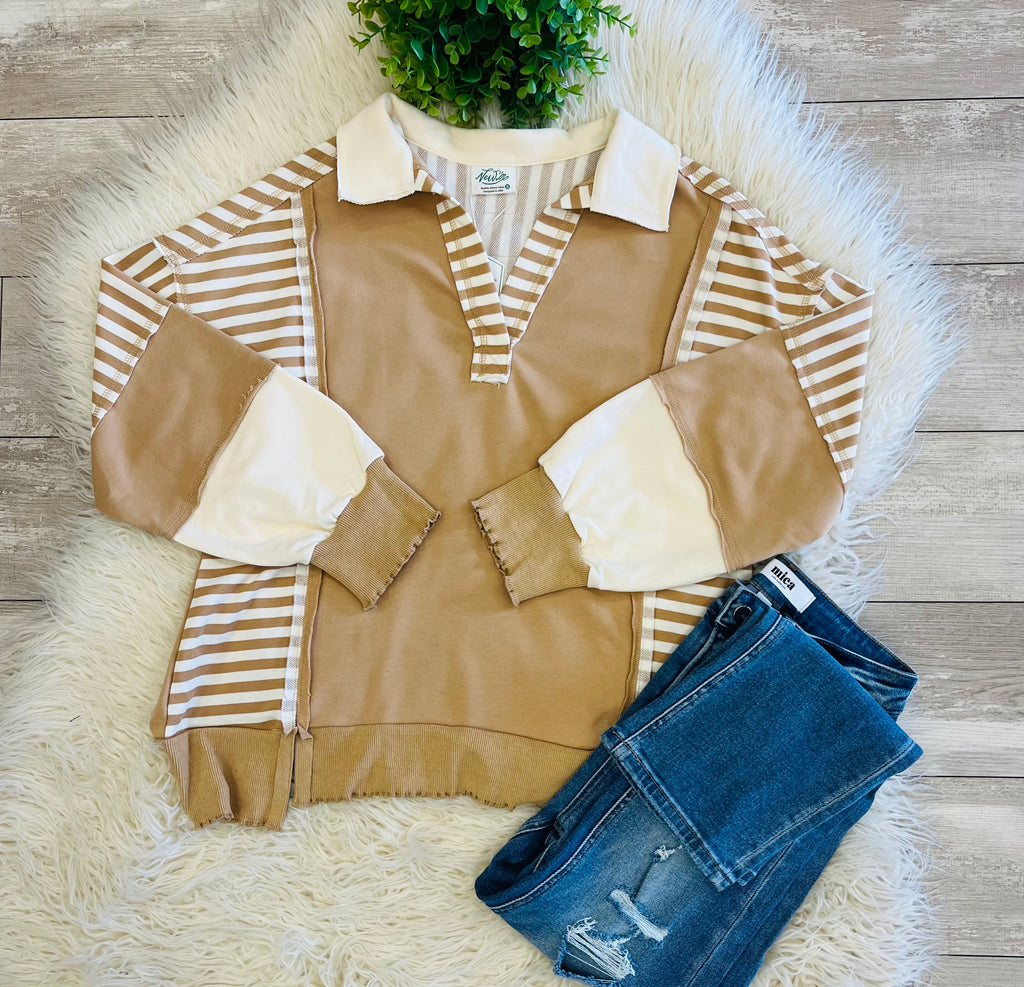 Women’s Color-Block Striped Casual Long sleeve Top