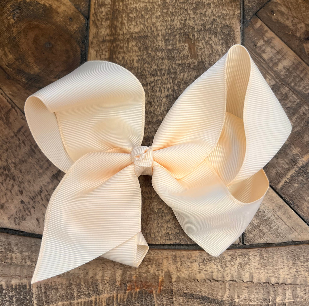 Hair Bow 6” Alligator Clip - Cream Ivory