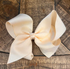 Hair Bow 6” Alligator Clip - Cream Ivory