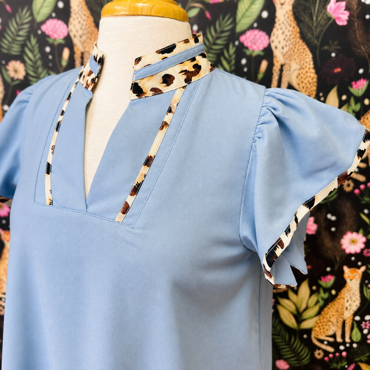 Women’s GiGiO Dusty Blue with Cheetah Dress