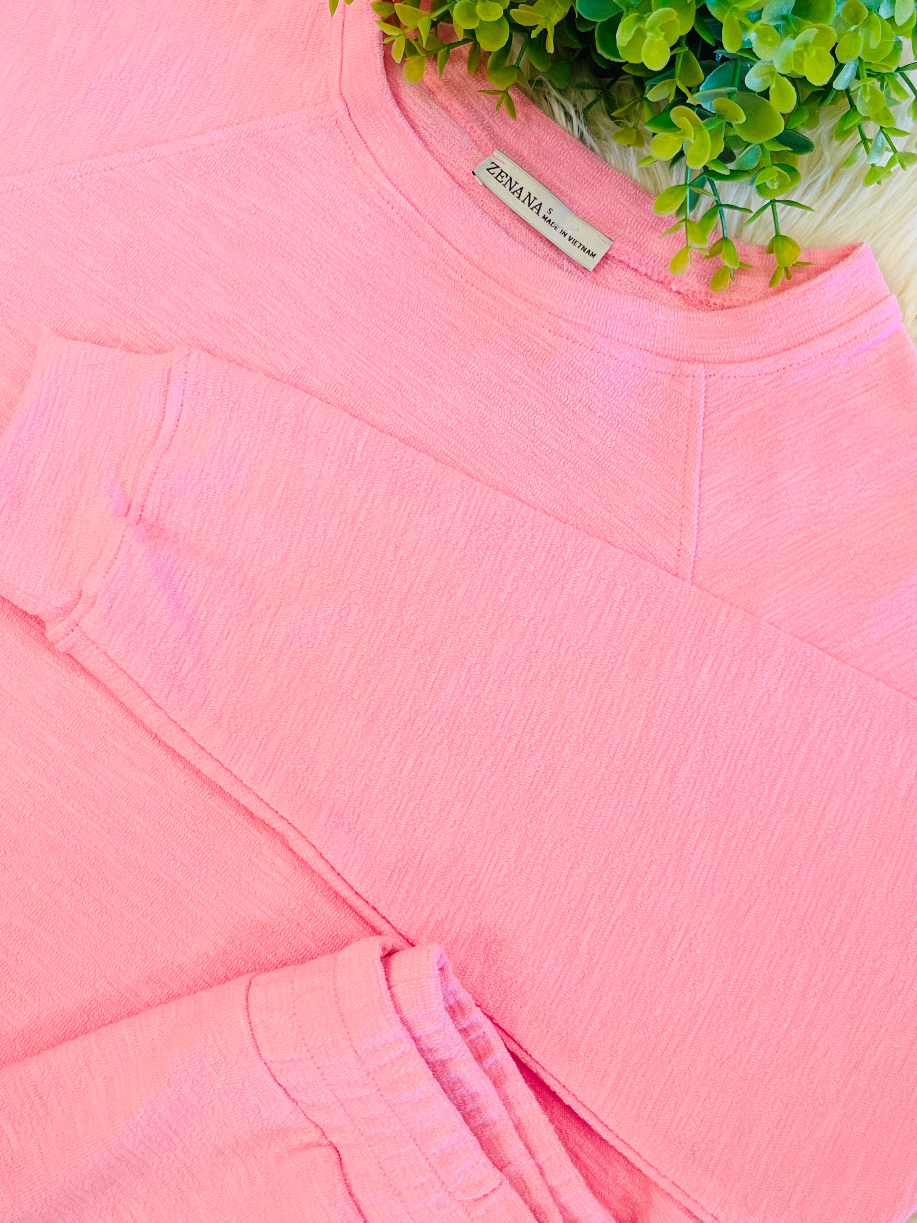 Women’s Zenana Cute Cotton Long Sleeve Set In Pink
