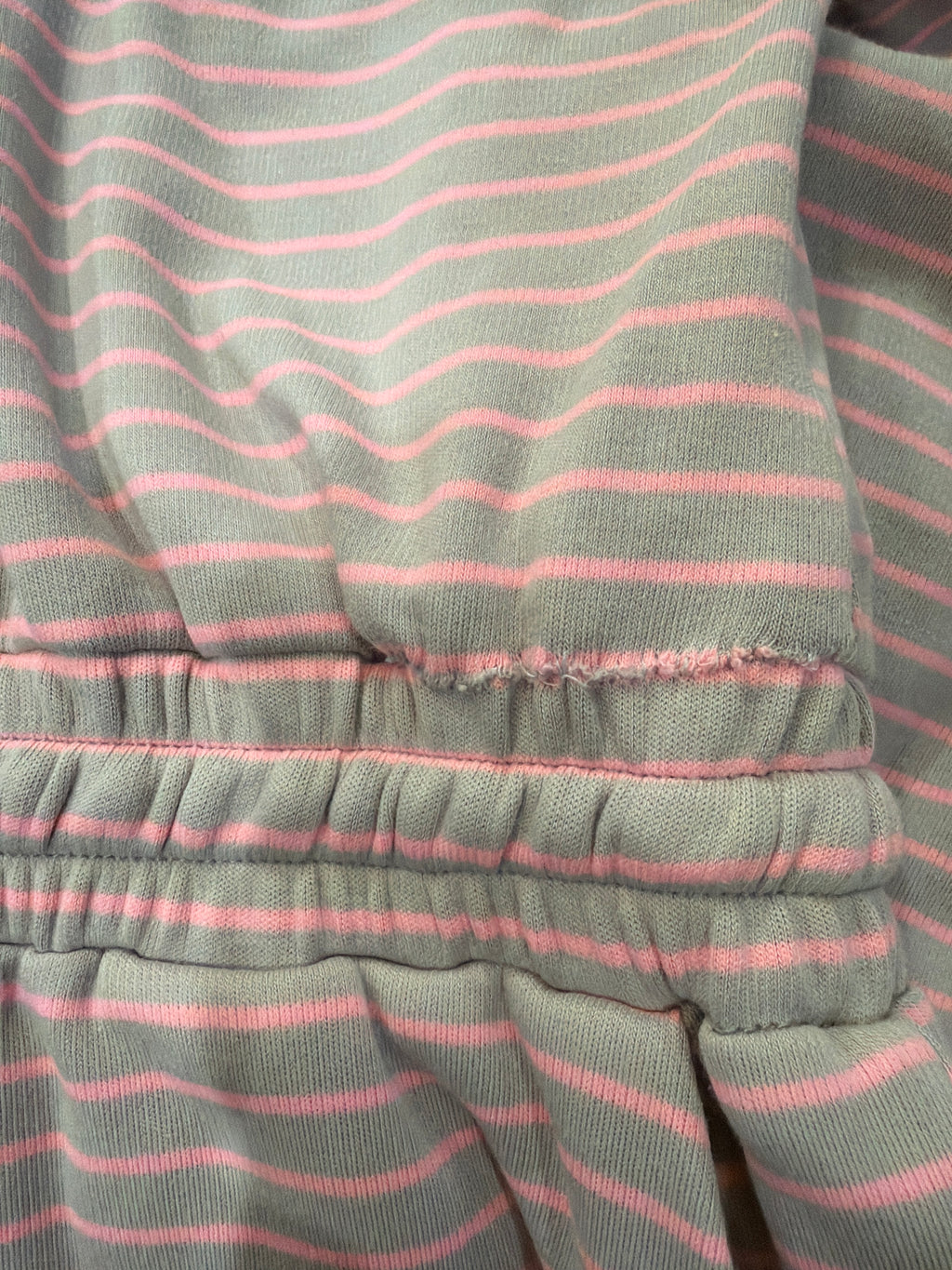 *Damaged-Restitched front left waist* Women's Umgee Grey and Pink Striped Draw String Romper