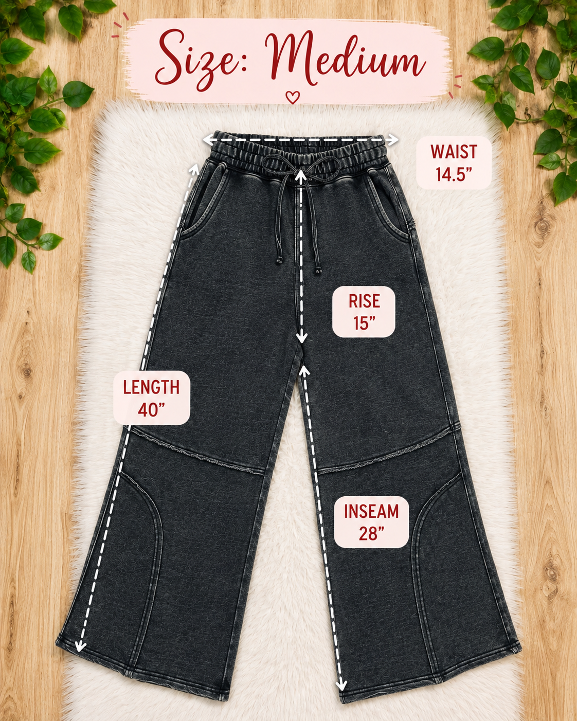 Women’s Zenana Ash Black Wide Leg Acid Wash Pants -Oversized