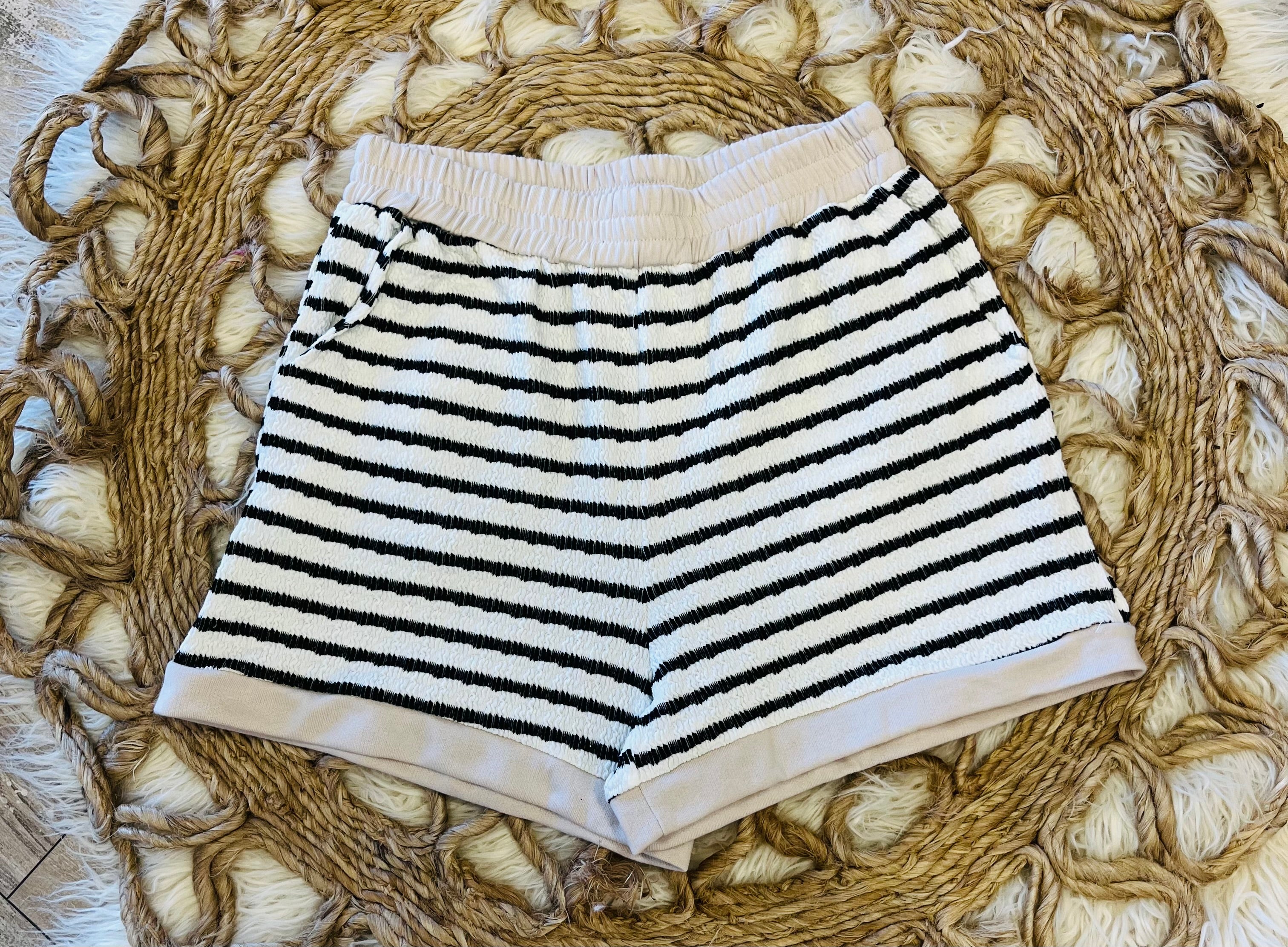 Women’s Black Striped Terry Knit Short Set